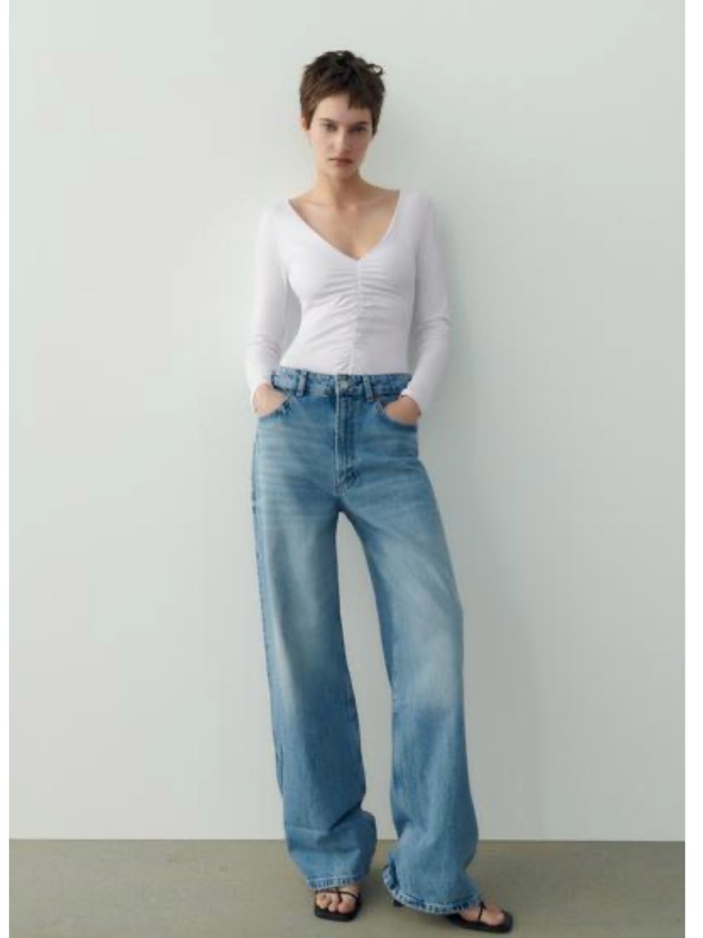 Zara white ruched bodysuit